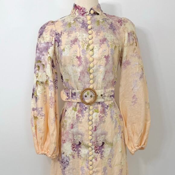 ZIMMERMANN Lyrical Buttoned Midi Dress Floral Print Linen 0 (US 4) NWT - Picture 3 of 16